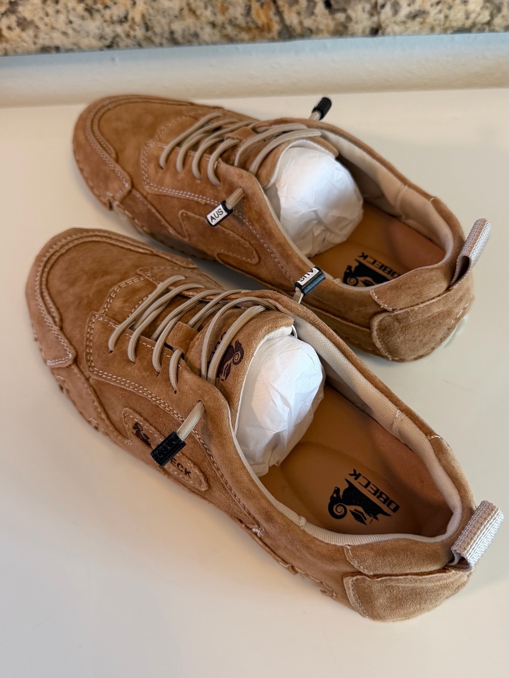 DBECK Suede Lace-Up Sneakers in Tan